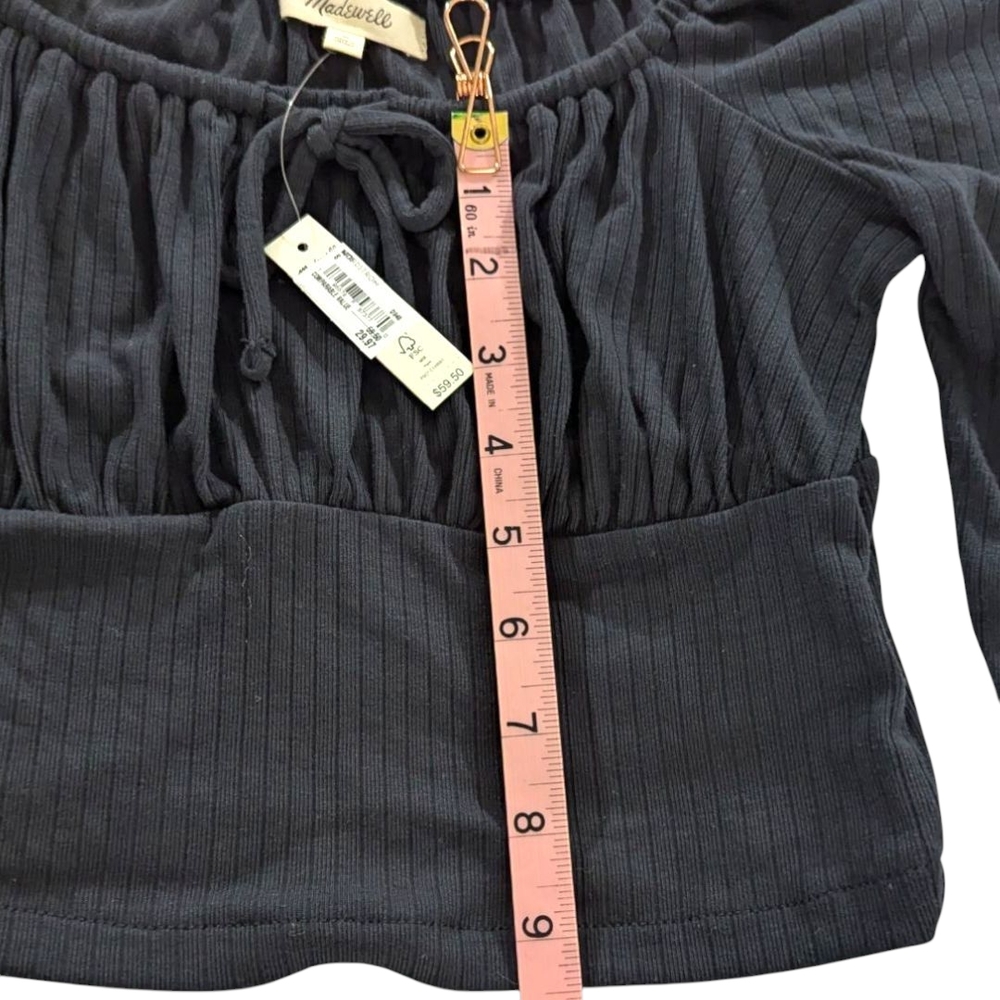 NWT MADEWELL Ribbed Square-Neck Long-Sleeve Top IN BLACK SZ SM - Picture 13 of 16